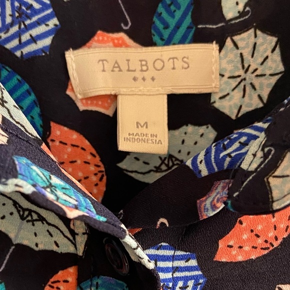Talbots Blouse Sleeveless Button Front Medium Umbrella Print - Picture 5 of 6